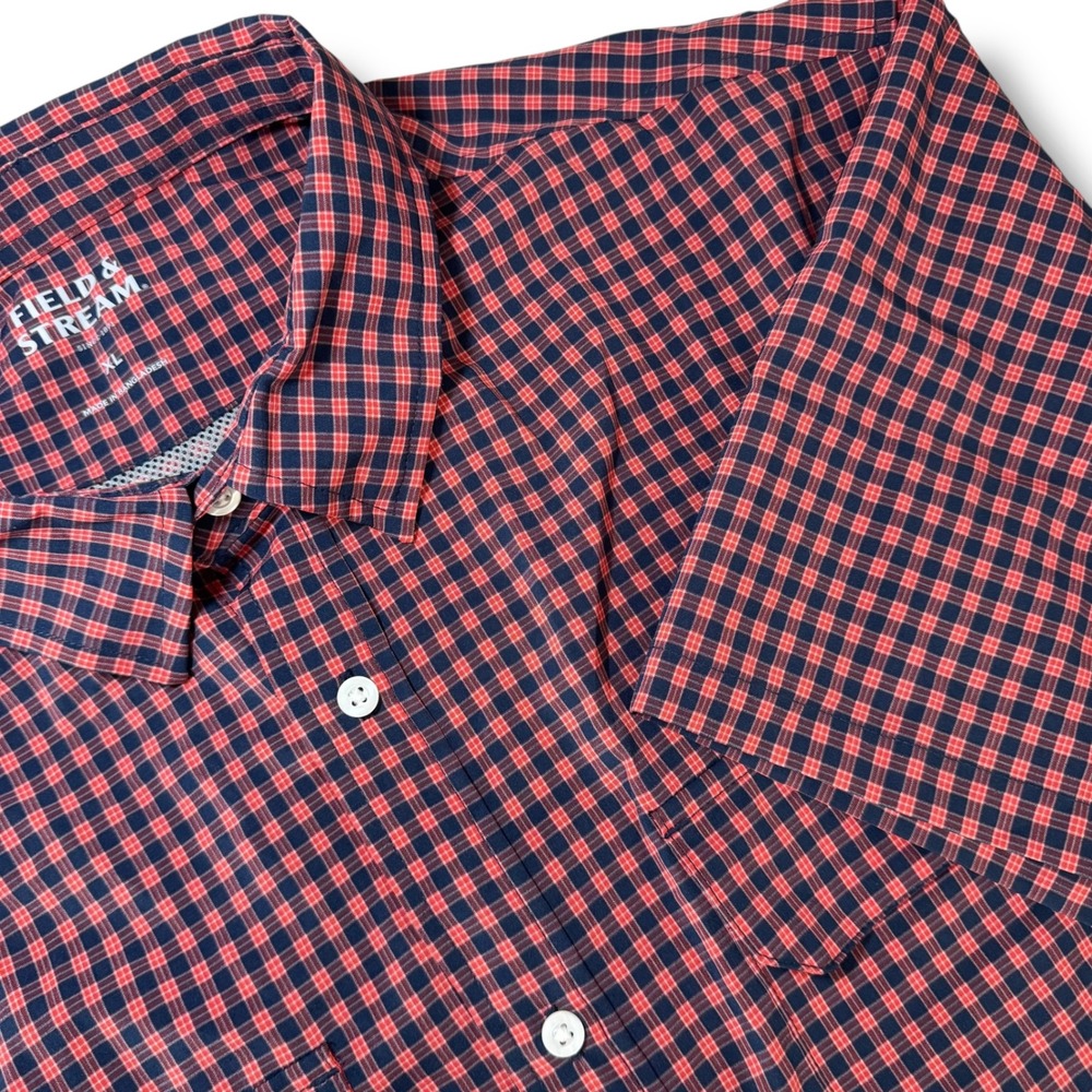 Field & Stream Red & Navy Plaid Short‎ Sleeve Performance Shirt – XL